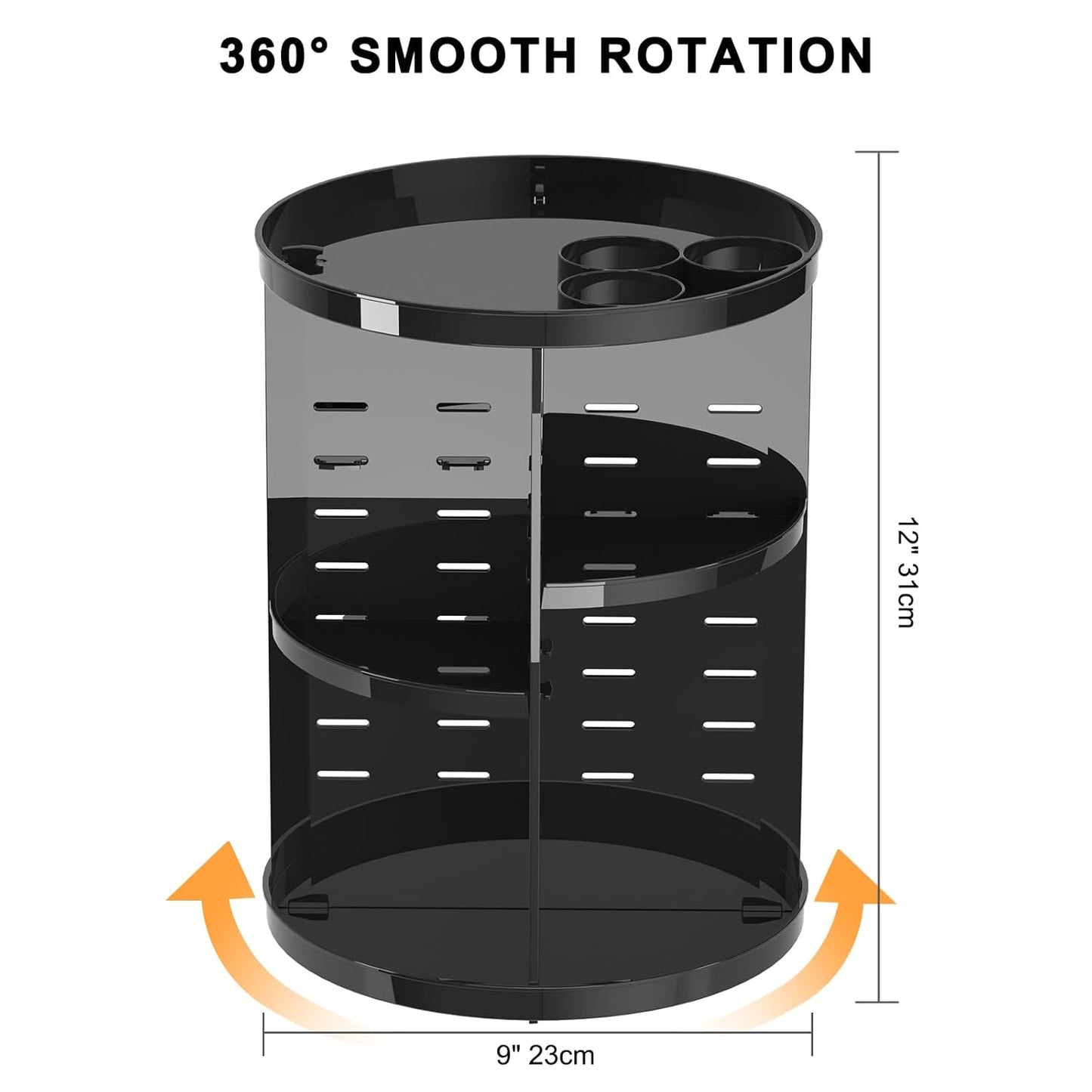 Rotating Makeup Organizer - DIY 8-Layer Spinning Skincare Storage | Multi-Function Vanity Display Case with Brush Holder & Perfume Tray - Black