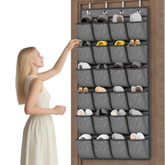 Over the Door Shoe Organizer with 24 Large Pockets - Black