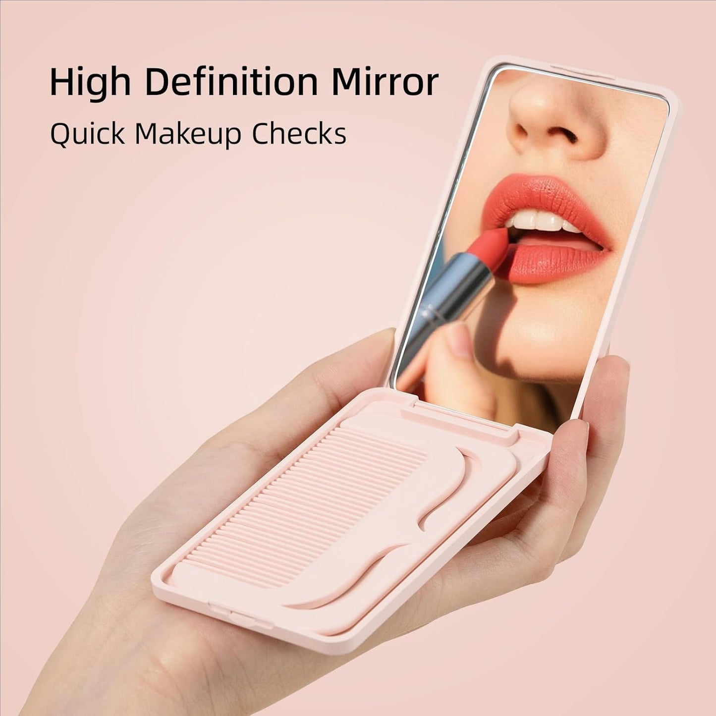 Folding Mirror with Comb - Compact & Portable Travel Set for Women & Girls | Pink
