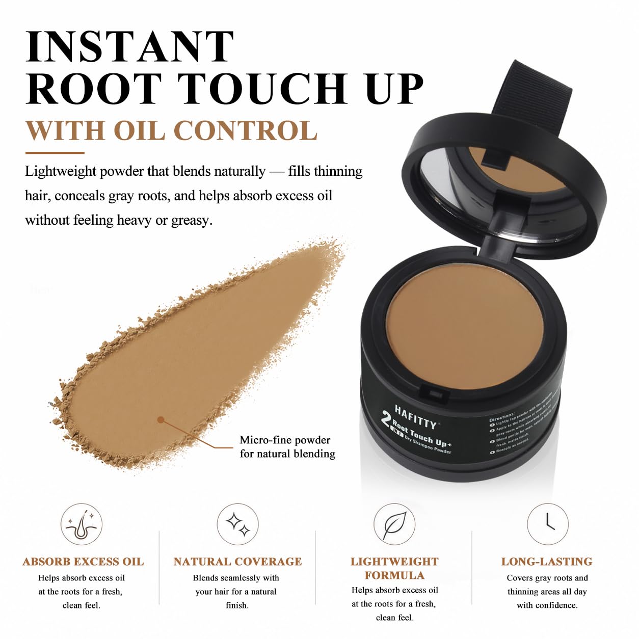 HAFITTY Root Touch Up Powder, Covers Gray Roots & Sparse Hair, Absorbs Excess Oil, All-Day Coverage, Natural Looking Finish, Easy to Apply, Hairline Powder for Women & Men (Dark Blonde)