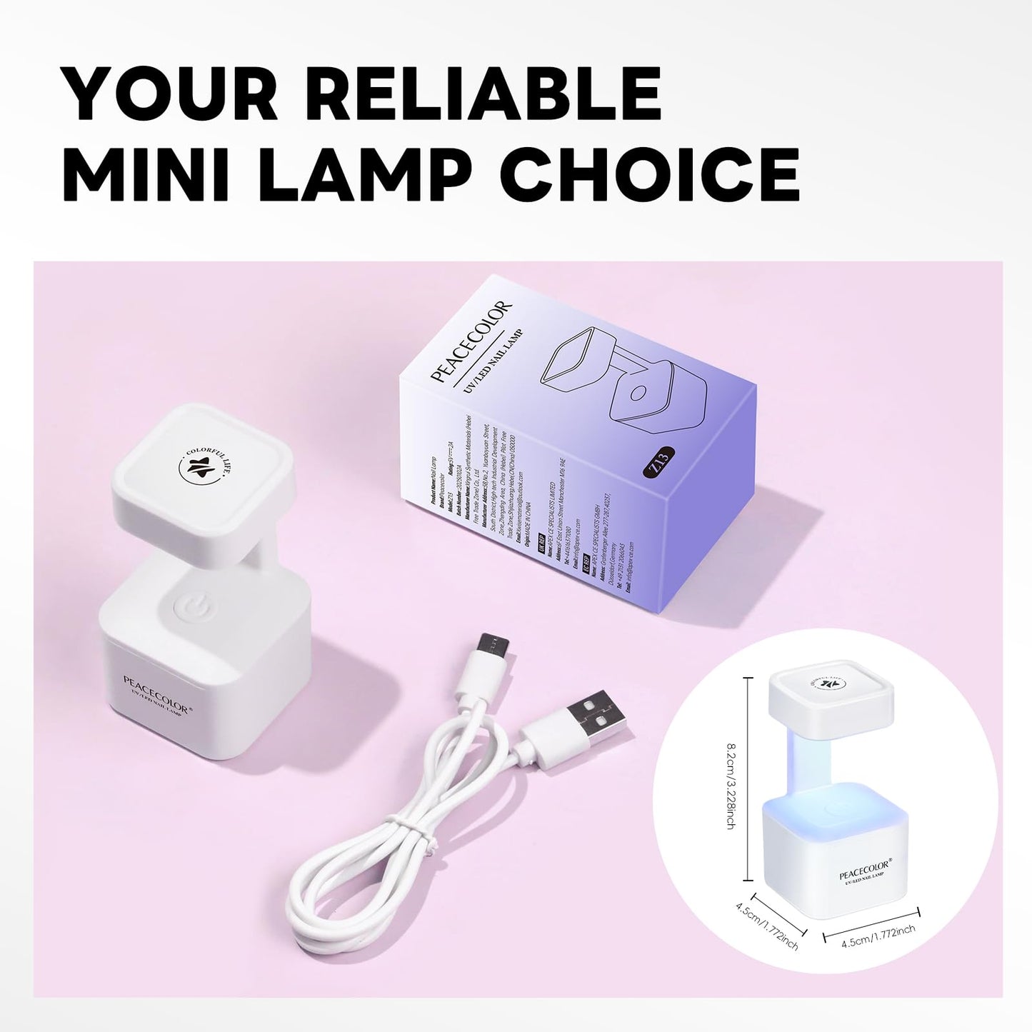 PEACECOLOR Mini U V Light for Gel Nails U V Nail Lamp Nail Dryer 2 Timer Modes Fast Curing LED Nail Lamp for Gel Nail Polish Home Salon DIY Gifts for Women