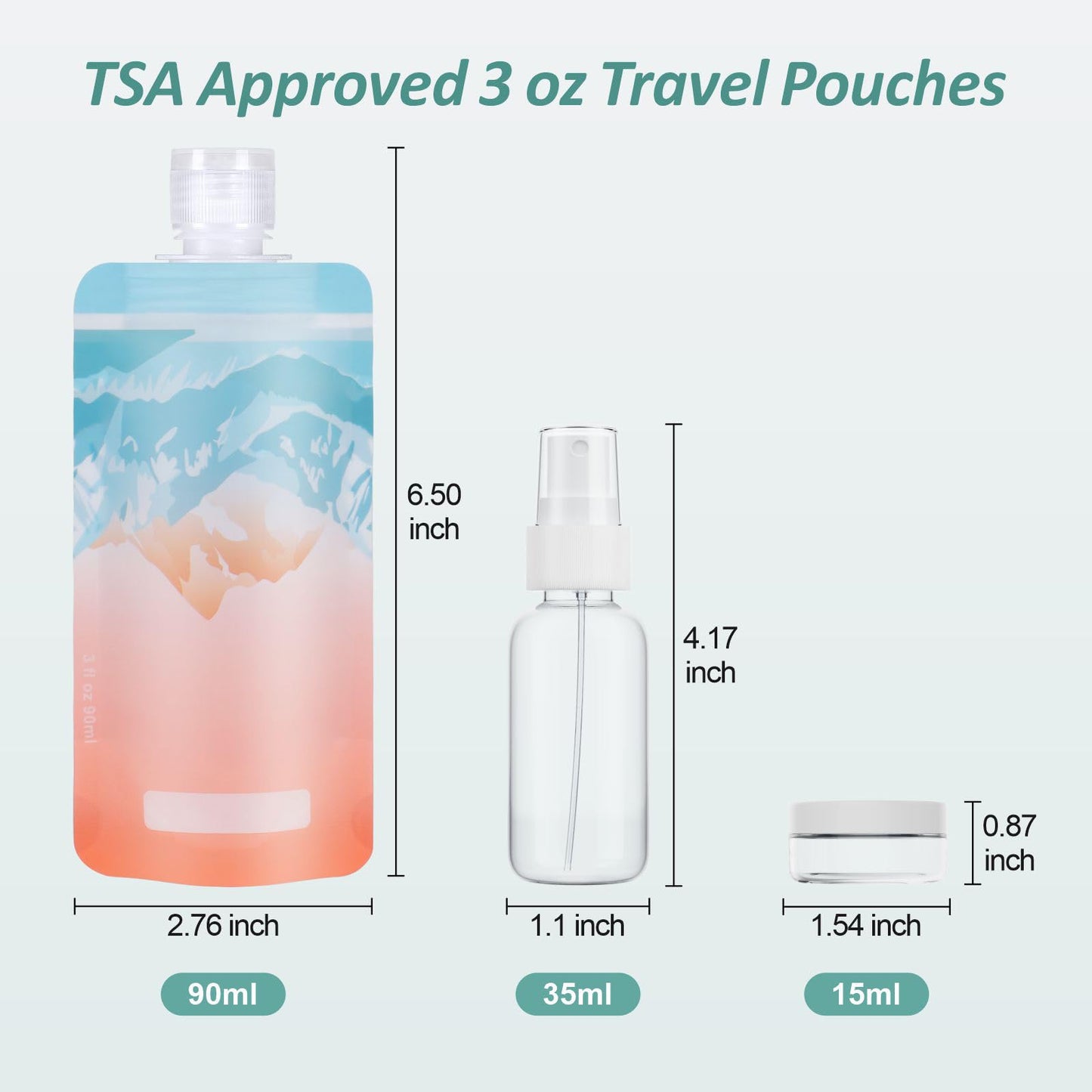 PACKISM 11 Pack Travel Pouches for Toiletries, 90ml 3 oz TSA Approved Liquid Containers, Leak Flat Squeeze Bags for Cruise & Camping, Space Saving Refillable Carriers, Active Mountain Cruise Ship