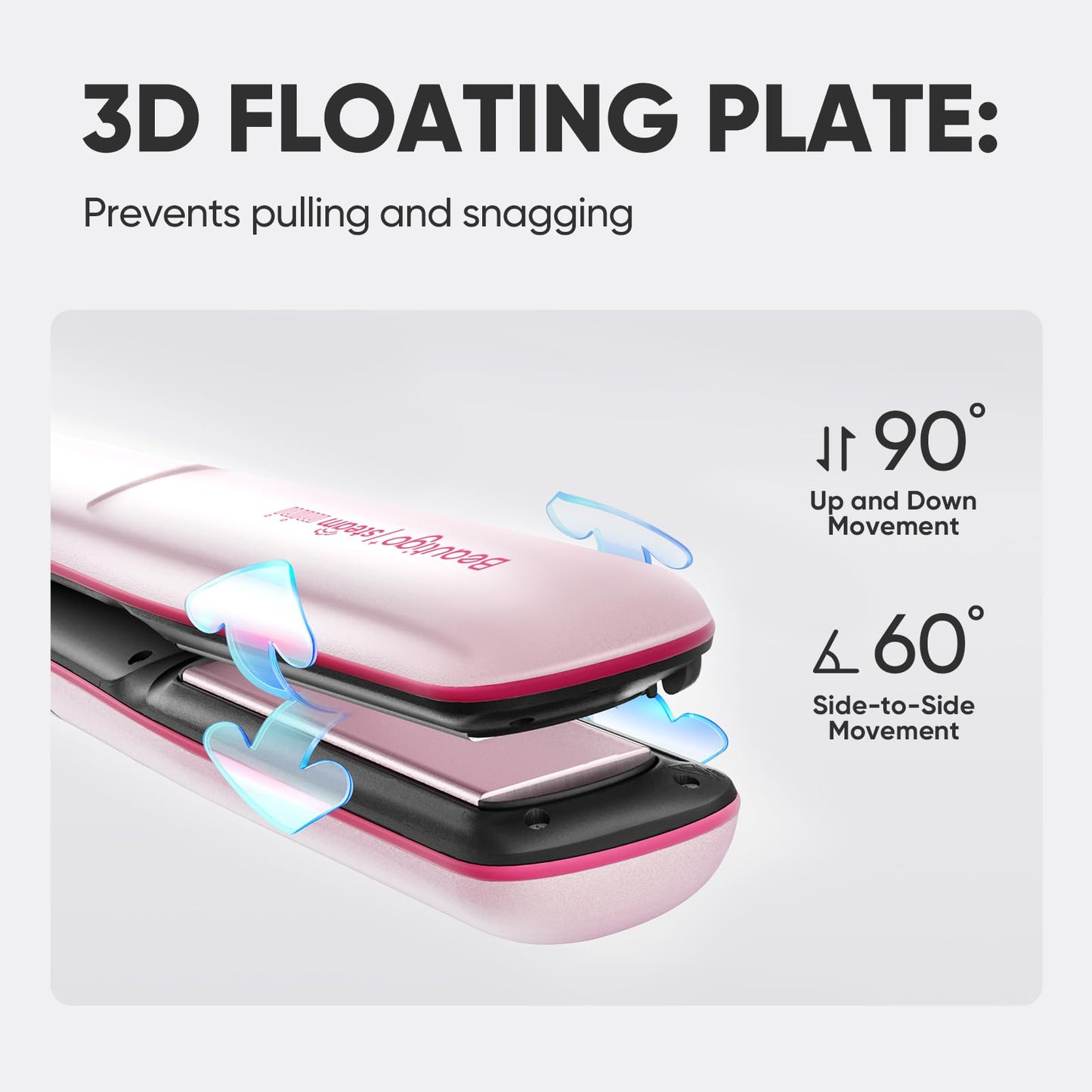 Steam Hair Straightener Flat Iron, Anti-Frizz Moisturizing Steam, Reduce Heat Damage, 20s Fast Heat, Ceramic Plates for Thick, Curly & Frizzy Hair, Beautigo, Rose Gold