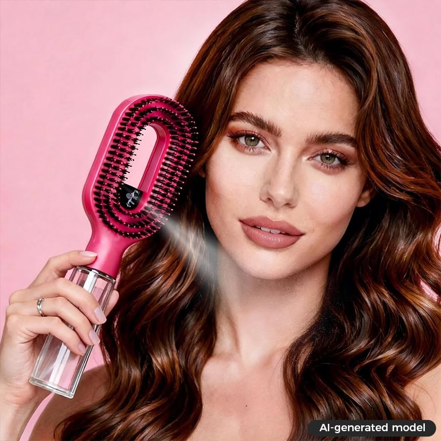 2-in-1 Mist Hair Brush - Detangling Spray Brush for Hydrating & Frizz Control | Hot Pink