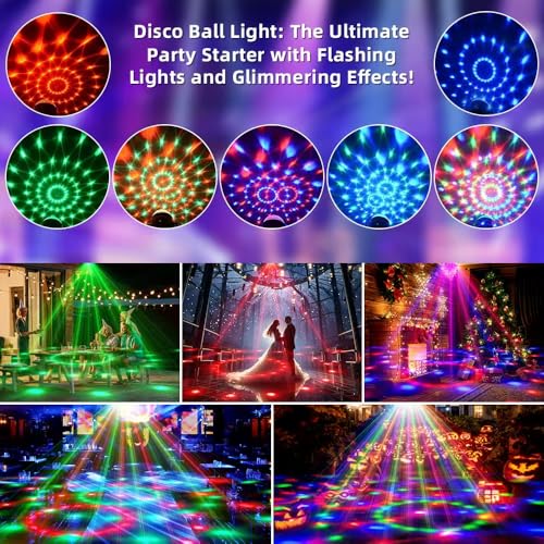 7-Mode LED Disco Ball Lights - Sound Activated with Remote Control (2-Pack)