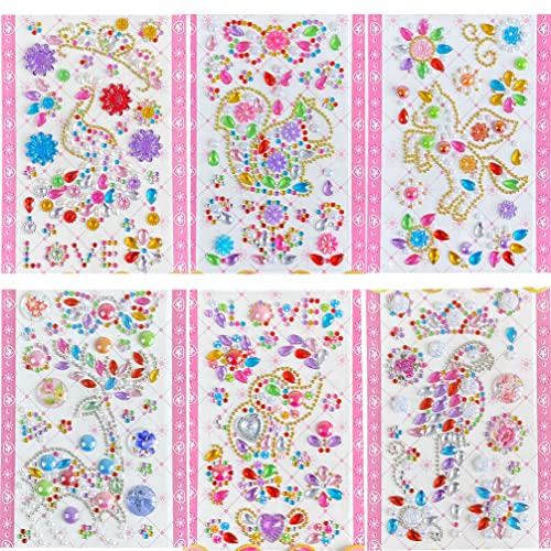 Self-Adhesive Rainbow Glitter Rhinestones Face & Nail Gems - Peacock Elephant Squirrel Variants, 6 Sheets
