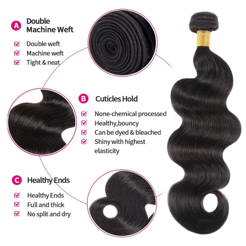 Color #1b Human Hair Bundle Natural Black Body Wave 3 Bundles 14 16 18 inch 150g Real Natural Black Body Wave Human Hair Extensions 1B Color
