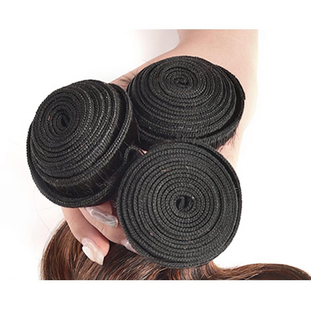 Freiuoke 32 Inch Brown Bundles Human Hair Color 30 Body Wave Bundles Highlight Body Wave 1 Bundle/50g Soft and Shiny Remy Hair Extensions