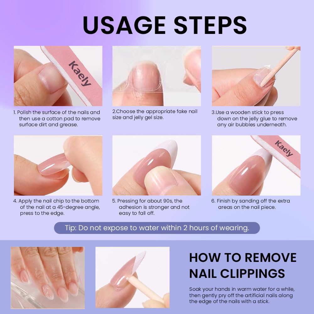 evpct French Tip Press On Nails Medium Squoval No Glue, Nude Pink Gold Line&Cat Eye Tips, Medium Squoval Fake False Press on Nails, Soft Stick on nail Press ons with Nail Kit, Reusable Salon-quality