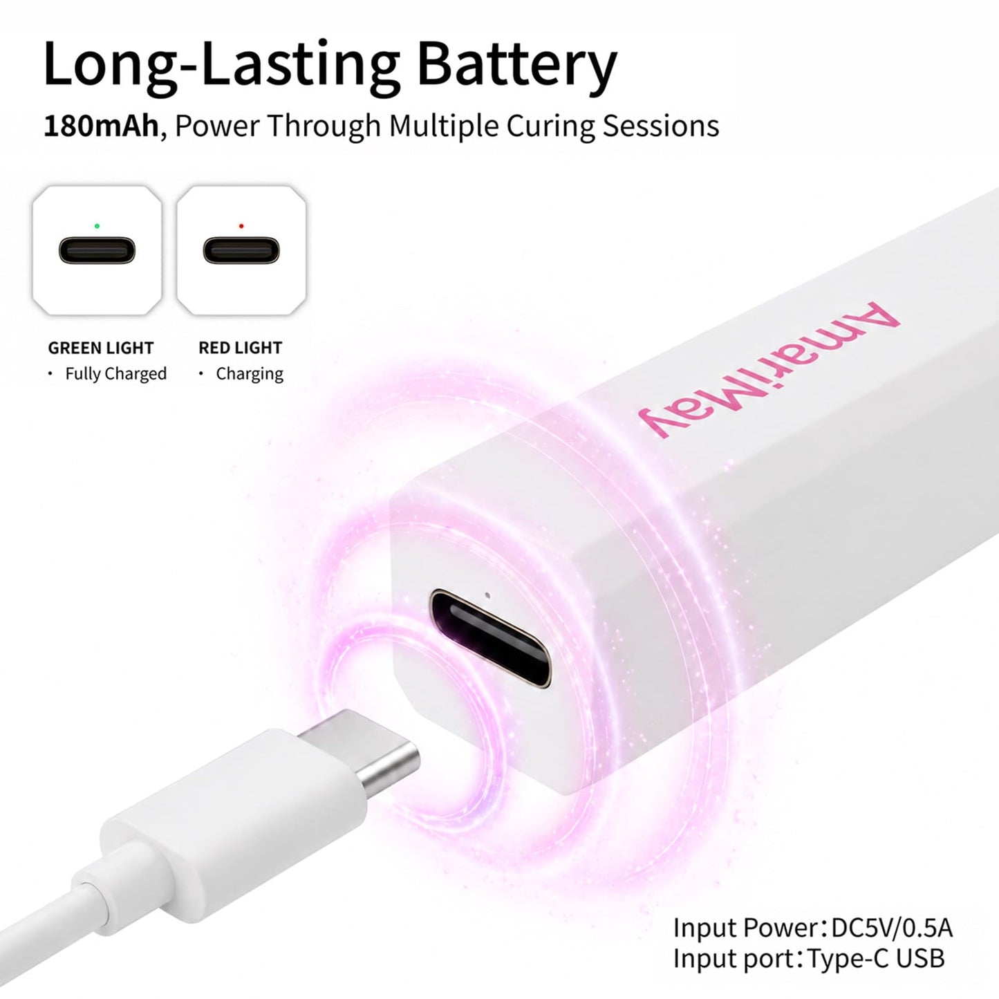 AmariMay Handheld Mini UV Nail Lamp, Timer 20/60s, Portable Cordless Nail Lamp for Gel Nails, Manicure Gel Polish Curing Light, Fast Curing with USB-C Rechargeable Design