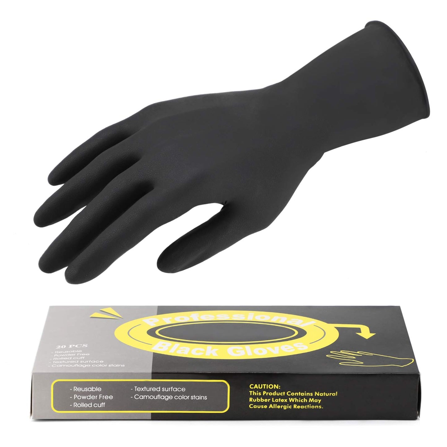 Segbeauty Hair Dye Gloves, 20 Counts Black Reusable Hair Color Gloves Professional Washable Rubber Glove Hair Coloring Accessories for Home Cleaning Hair Dye Salon Highlighting - Medium
