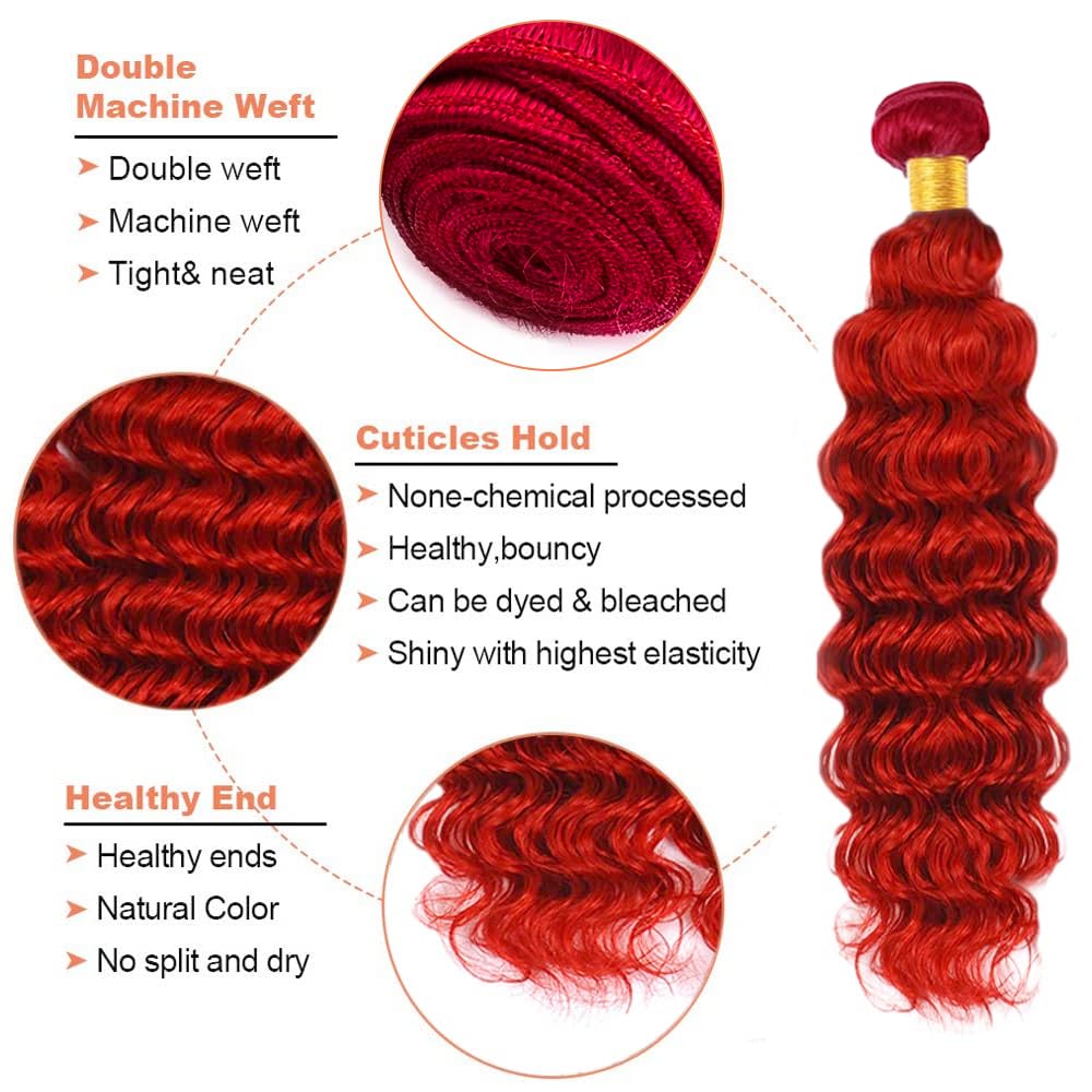 Red Human Hair Bundles Red Deep Wave Bundles 22 Inch Brazilian Virgin Burgundy Deep Wave Bundle Hair Extensions