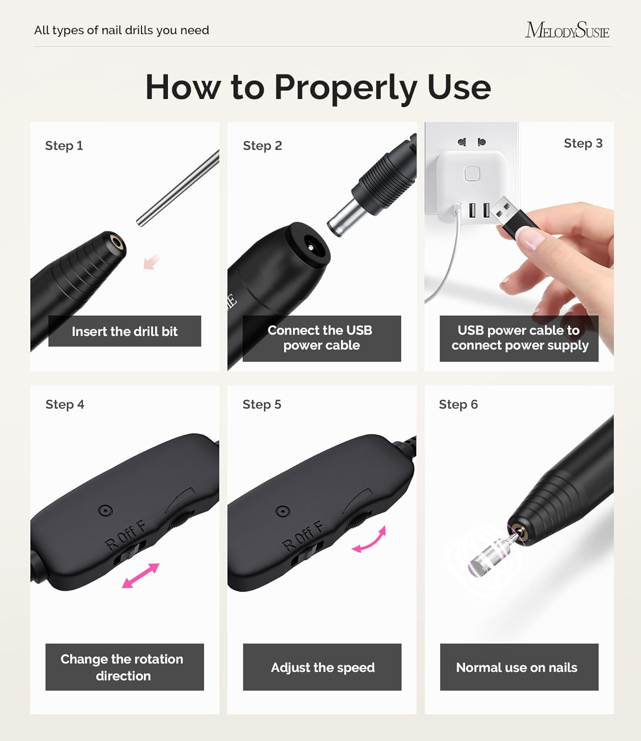 Electric Nail Drill Machine - Portable Efile Set for Acrylic Gel Nails | Manicure & Pedicure Tool in Black