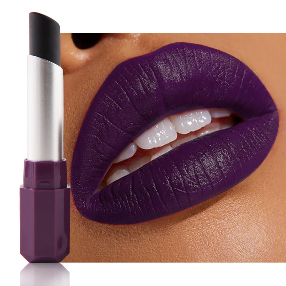 HHLTOH Dark Purple Matte Lipstick - Lip Crayon & Face Paint Stick for Women, Smooth Pigmented for Everyday Halloween Birthday Party Wear, Younger-Looking Lip Makeup, Labial para fiesta de disfraces 07
