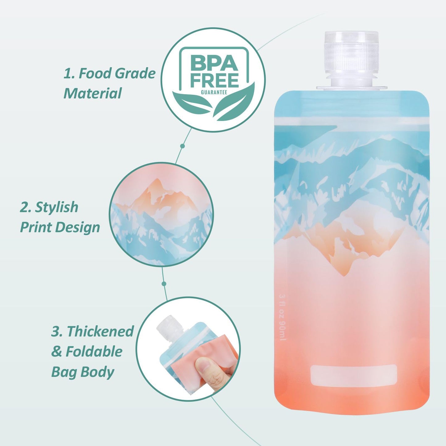PACKISM 11 Pack Travel Pouches for Toiletries, 90ml 3 oz TSA Approved Liquid Containers, Leak Flat Squeeze Bags for Cruise & Camping, Space Saving Refillable Carriers, Active Mountain Cruise Ship