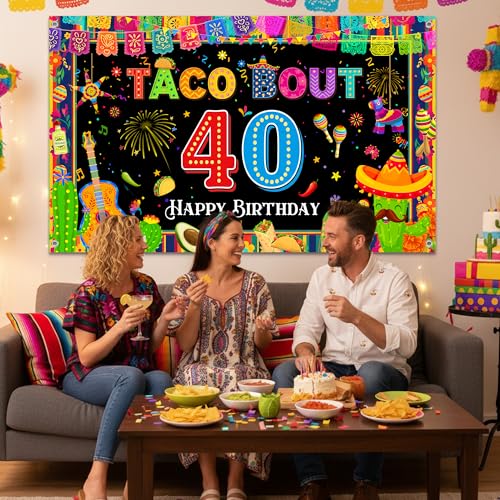Happy 40th Birthday Mexican Fiesta Backdrop - Taco Party Decor