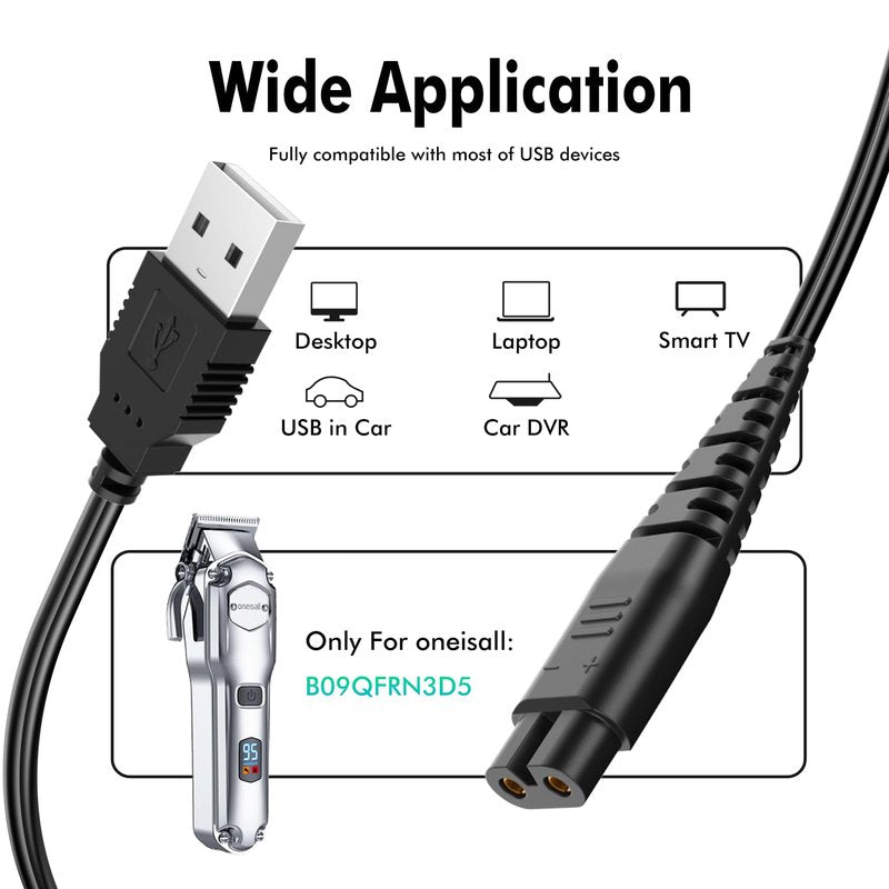 USB Charger Cord for oneisall Low Noise Dog Clippers Model RFC-676 Only, Replacement Charging Cable for oneisall Rechargeable Stainless Steel Blade Pet Shaver