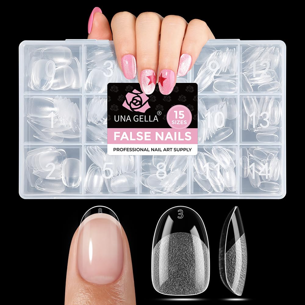 Short Almond Gel Nail Tips - 300PCS Pre-Etched Soft Gel for Easy DIY | Snug Fit Acrylic Extensions