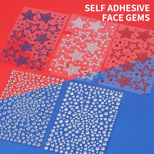 Teenitor 4th of July Star Face Gems - Self-Adhesive Rhinestones