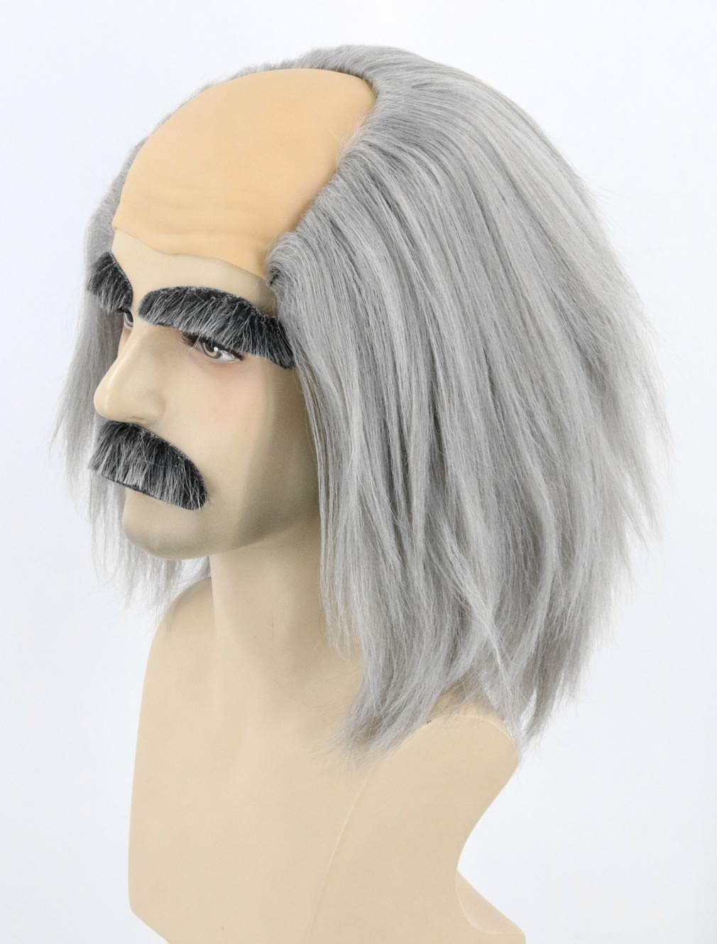 Topcosplay Mad Scientist Wig Old Man Wigs Halloween Costume Bald Wigs With Moustache Eyebrows