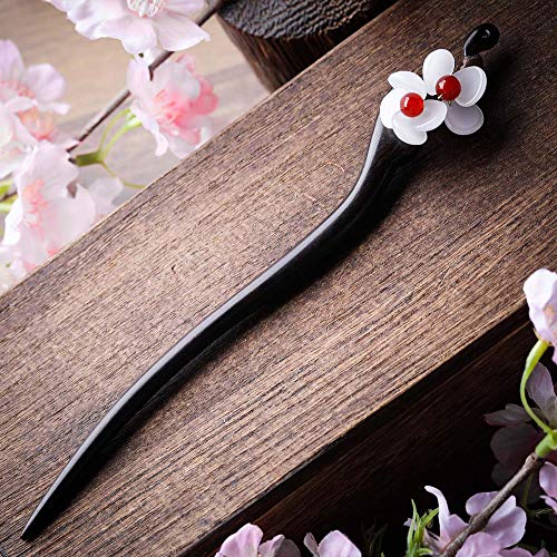 Handmade Ebony Wood Hair Stick - Retro Floral Hairpin for Buns