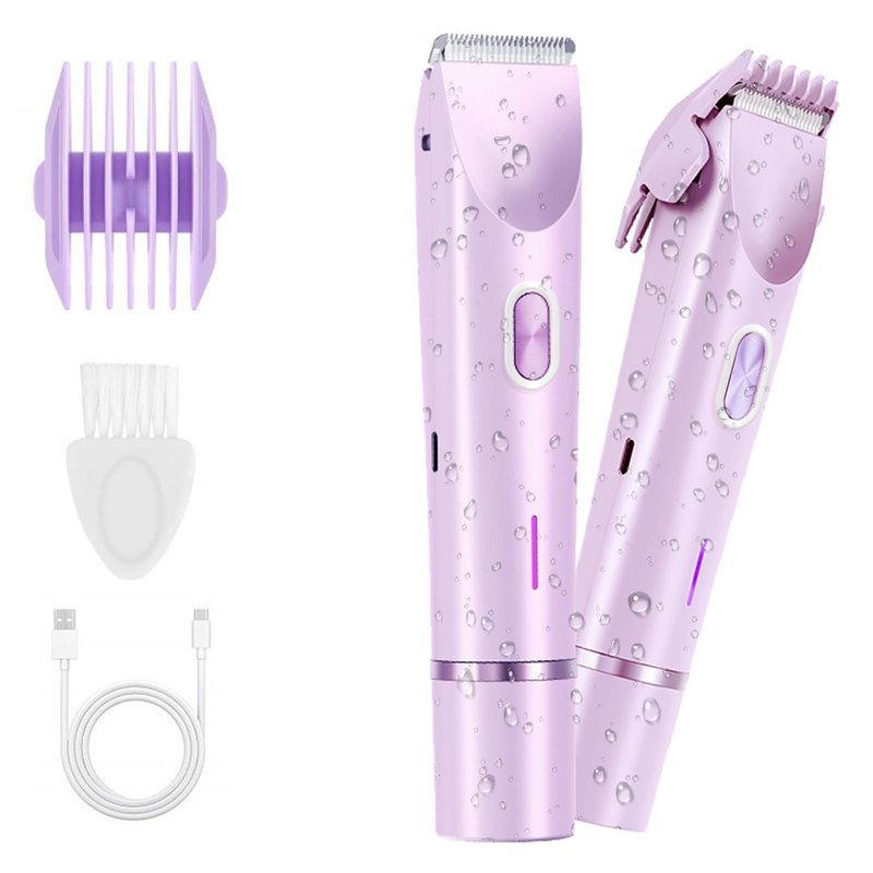 2-in-1 Bikini Trimmer for Women & Electric Razors for Women, Dual Head Design for Intimate Areas, Face, Underarms & Legs, IPX7 Waterproof Rechargeable Shaver, Portable Travel Personal Care (Purple)
