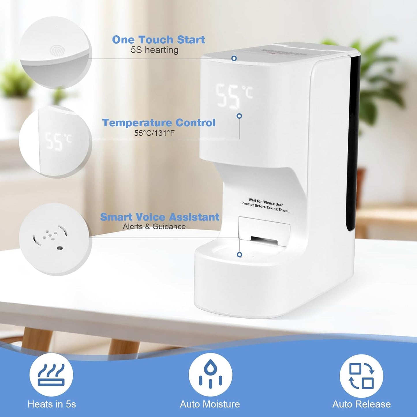 Mini Hot Facial Towel Warmer - Fast Heating Spa Towel Dispenser with Voice Alerts | 55°C (131°F), 20 Towels