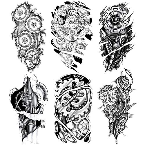Biomechanical Robot Temporary Tattoos - Waterproof 3D Gear Designs for Sci-Fi & Edgy Style