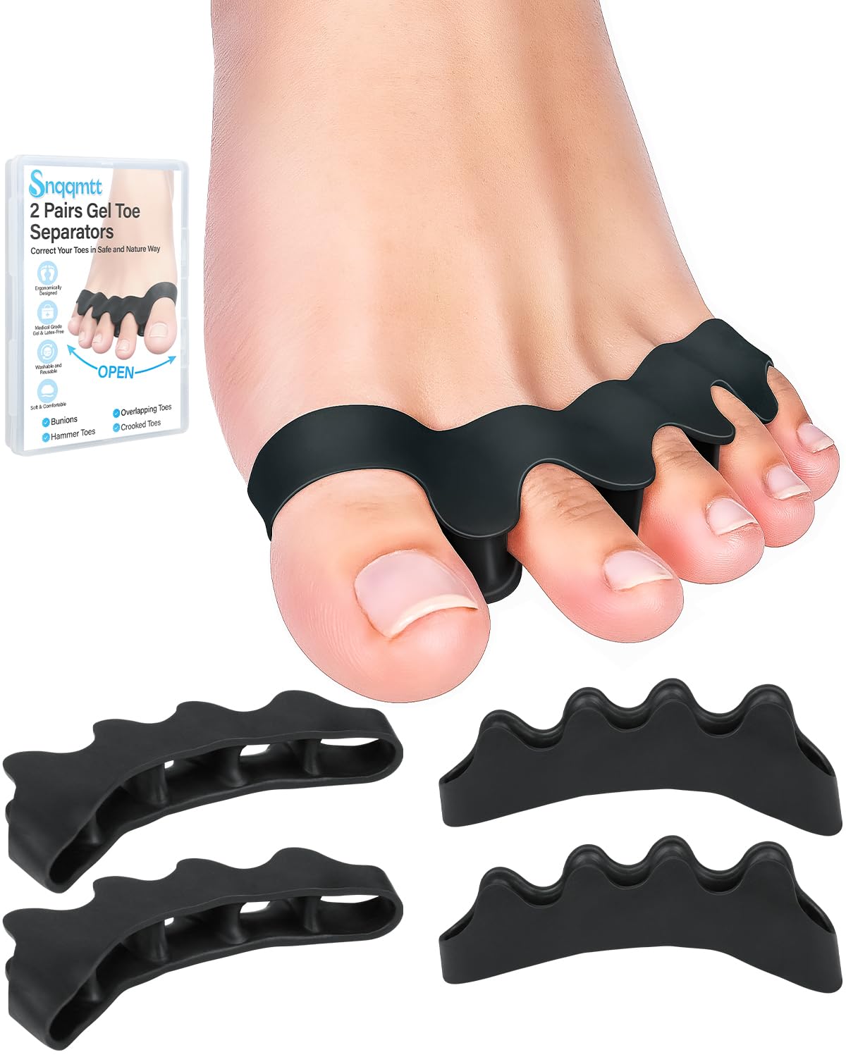 Snqqmtt 4PCS Silicone Toe Separators Spacers for Kids, Bunion Corrector for Overlapping Toes, Toe Straightener for Relieve Plantar Fasciitis (Small)