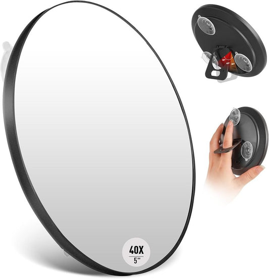 40x Magnifying Makeup Mirror - Compact Travel Vanity Mirror with Suction Cup | Portable Handheld Design