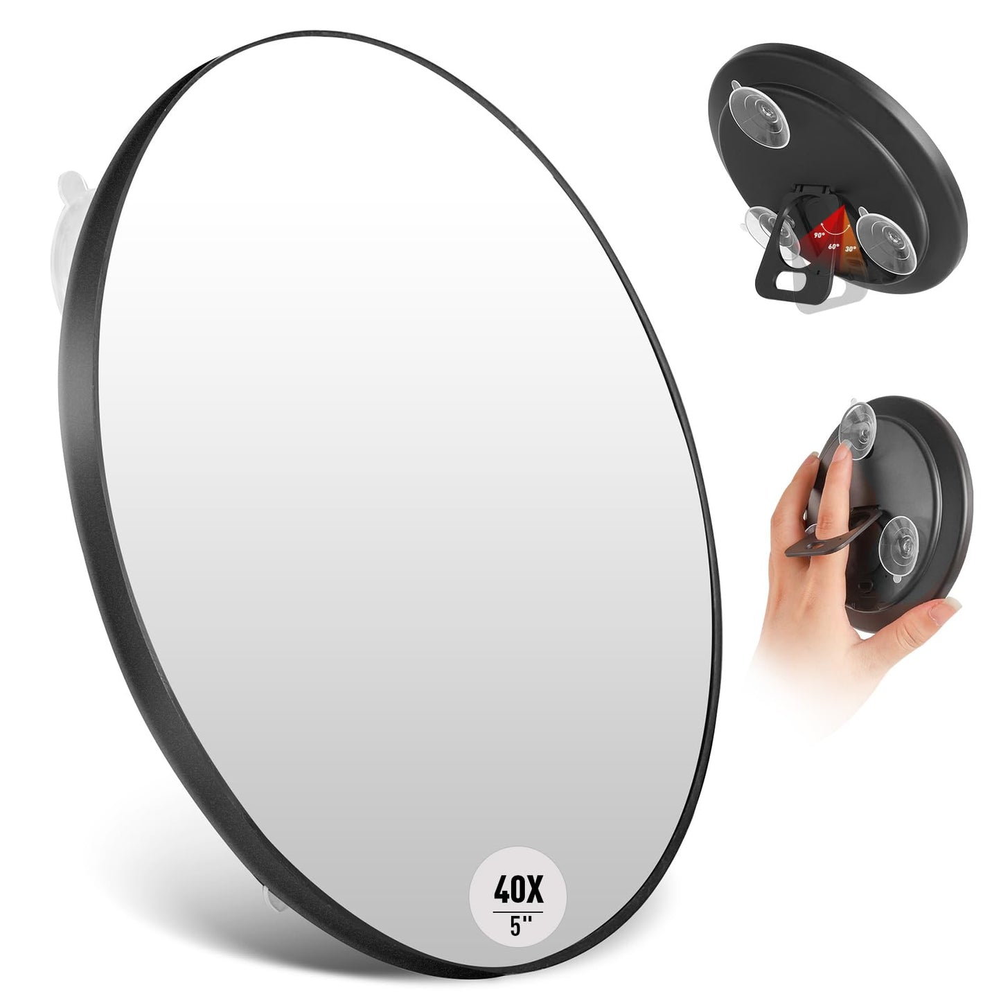 5" 40x Magnifying Makeup Mirror with Suction Cup,Compact Travel Size Vanity Mirror with Ring,40X Powerful+ Magnification Concave Mirror for Detailed Checking,Mid-size Portable Handheld Mirror