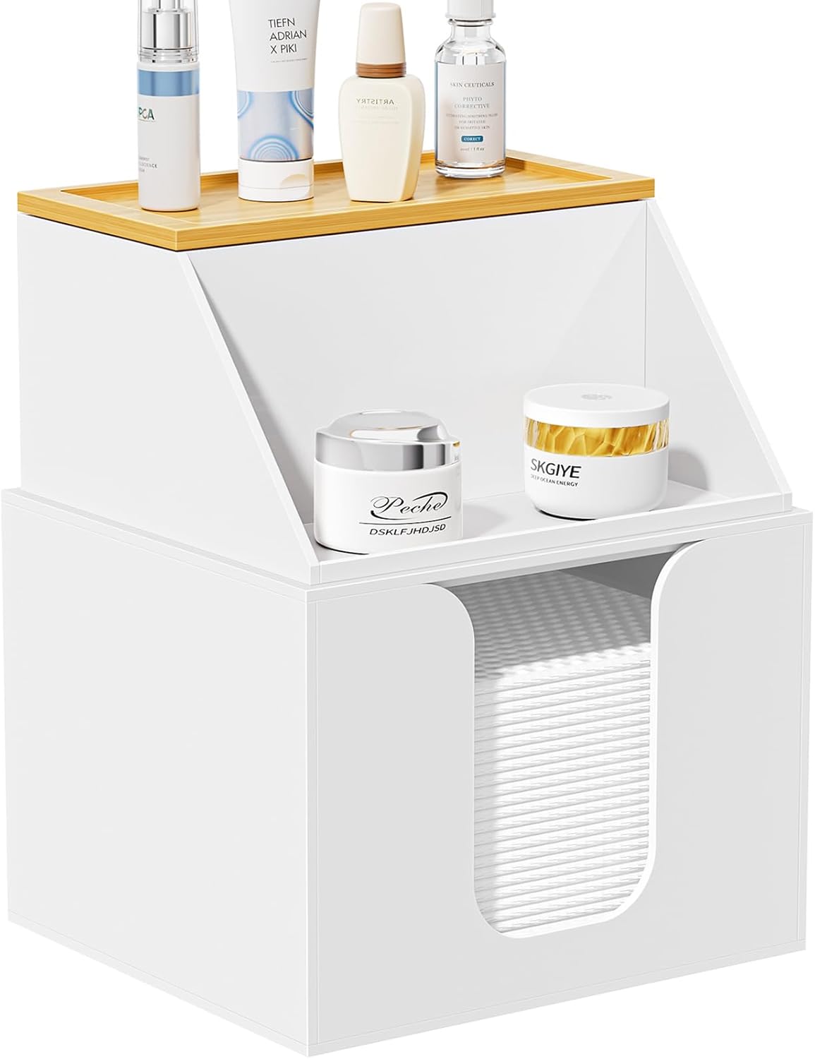 Acrylic Disposable Face Towel Holder - 2-Tier Organizer for Facial Towels & Cotton Pads | Clear with Bamboo Lid