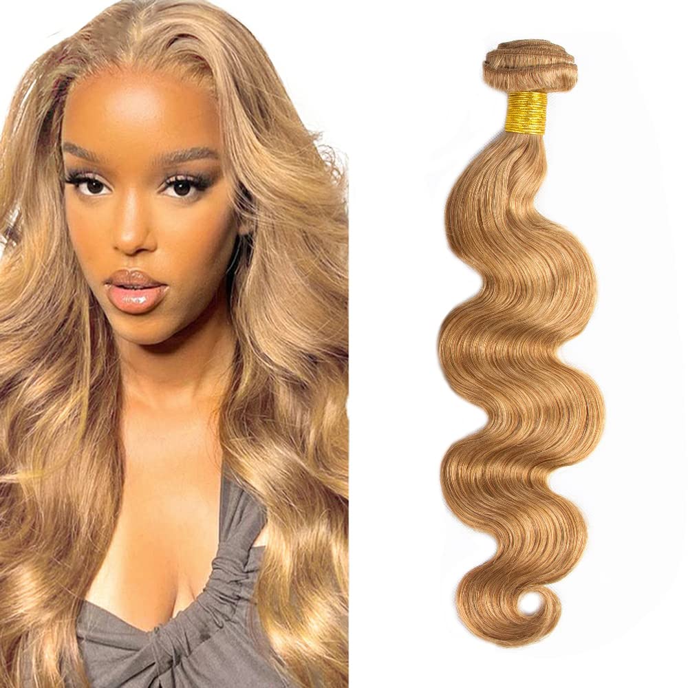 Honey Blonde Bundles Human Hair 27 Body Wave Bundles 32 inch 1 Bundle 50g Double Weft Soft Real 27 Blonde Bundle Human Hair Extensions