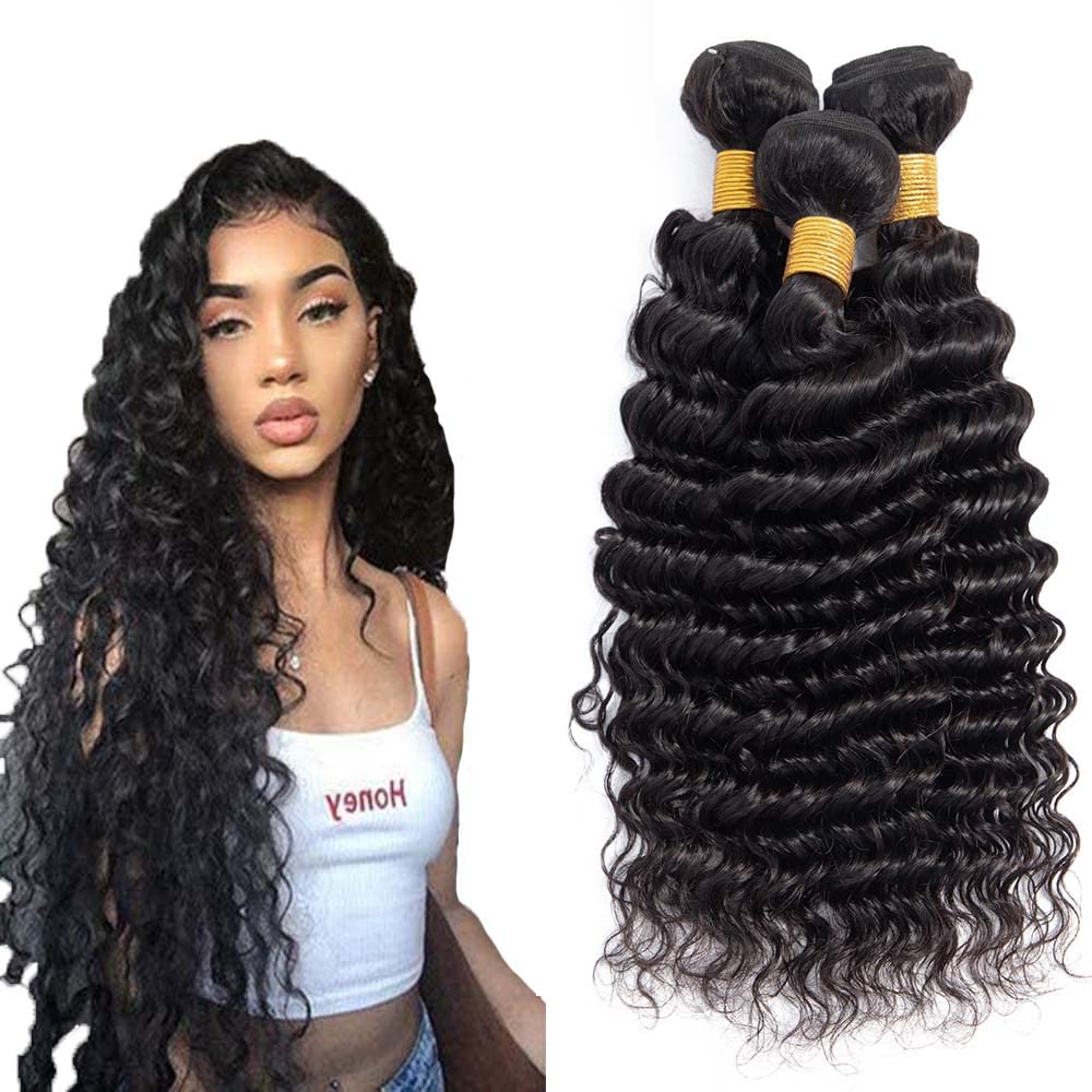 Deep Wave Bundles - 100% Unprocessed Brazilian Virgin Human Hair | Natural Black Color, 8-12 Inch Lengths