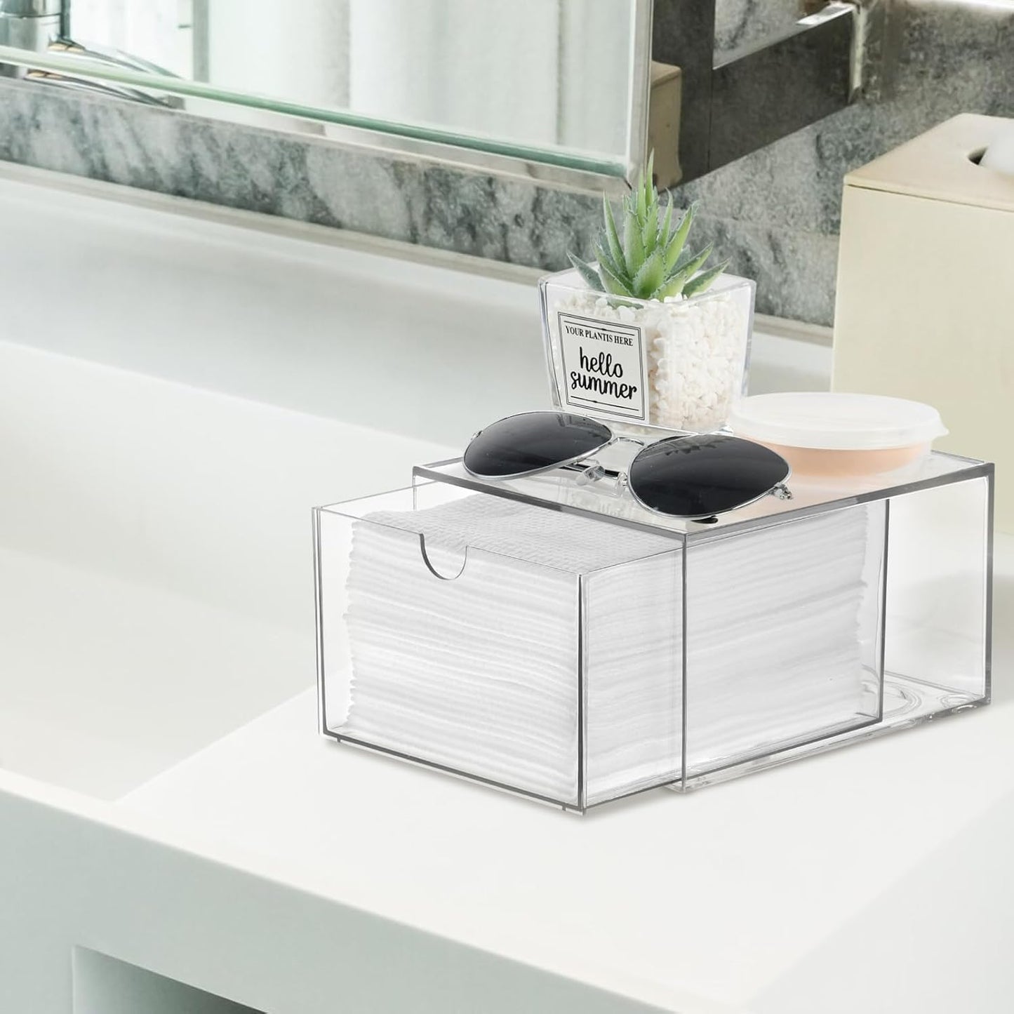 Disposable Face Towel Holder - Stackable Plastic Storage Box for Clean Skin Club XL Towels | Bathroom Organizer