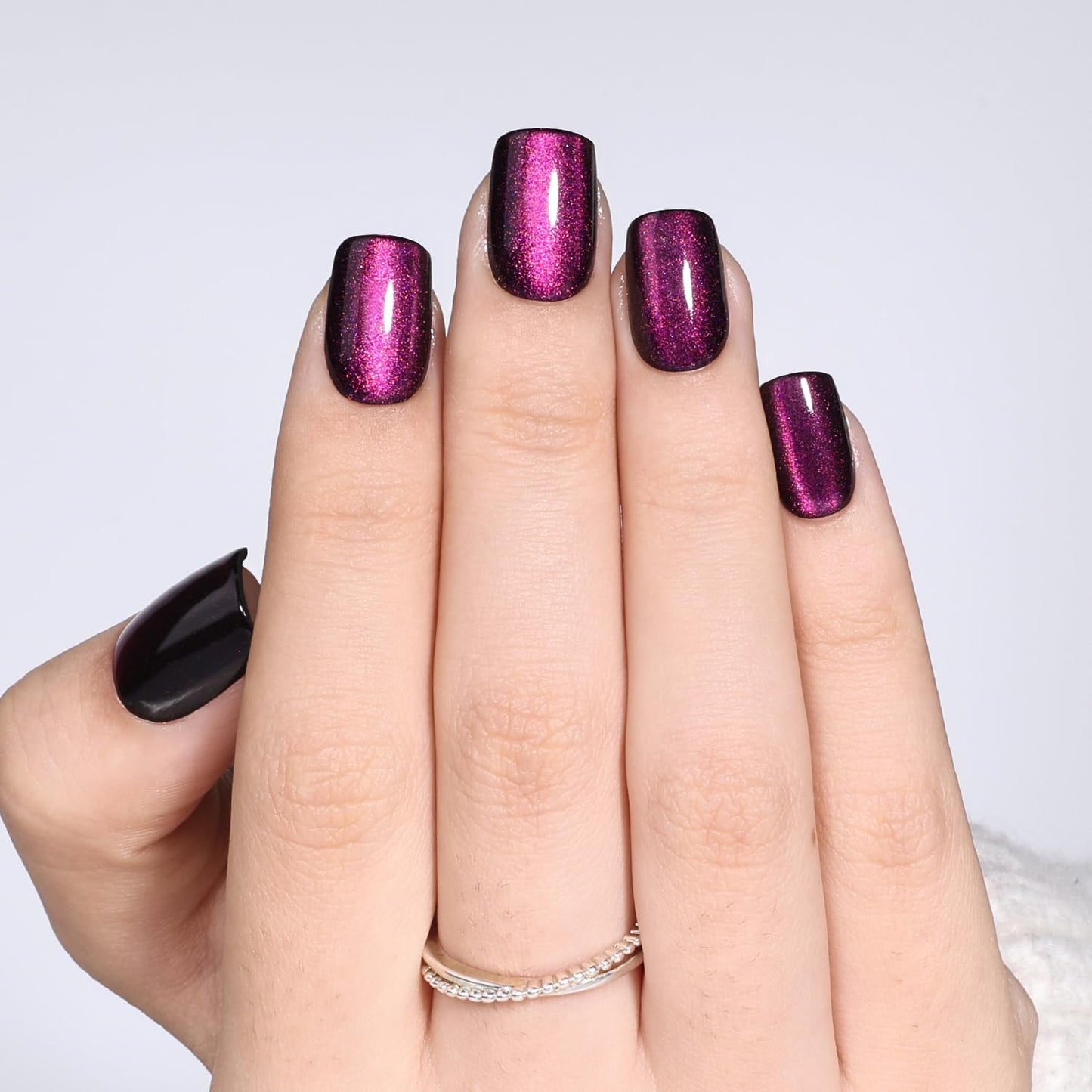 French Tip Press On Nails - Glossy Pink Almond Reusable Fake Nails | 32 Pieces in 16 Sizes with Glue