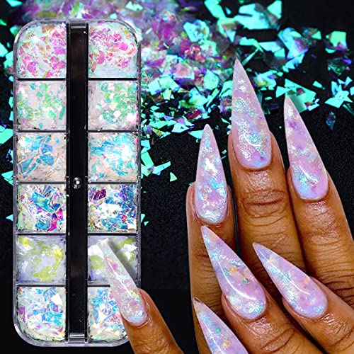12 Color Iridescent Holographic Nail Glitter Sequins Set