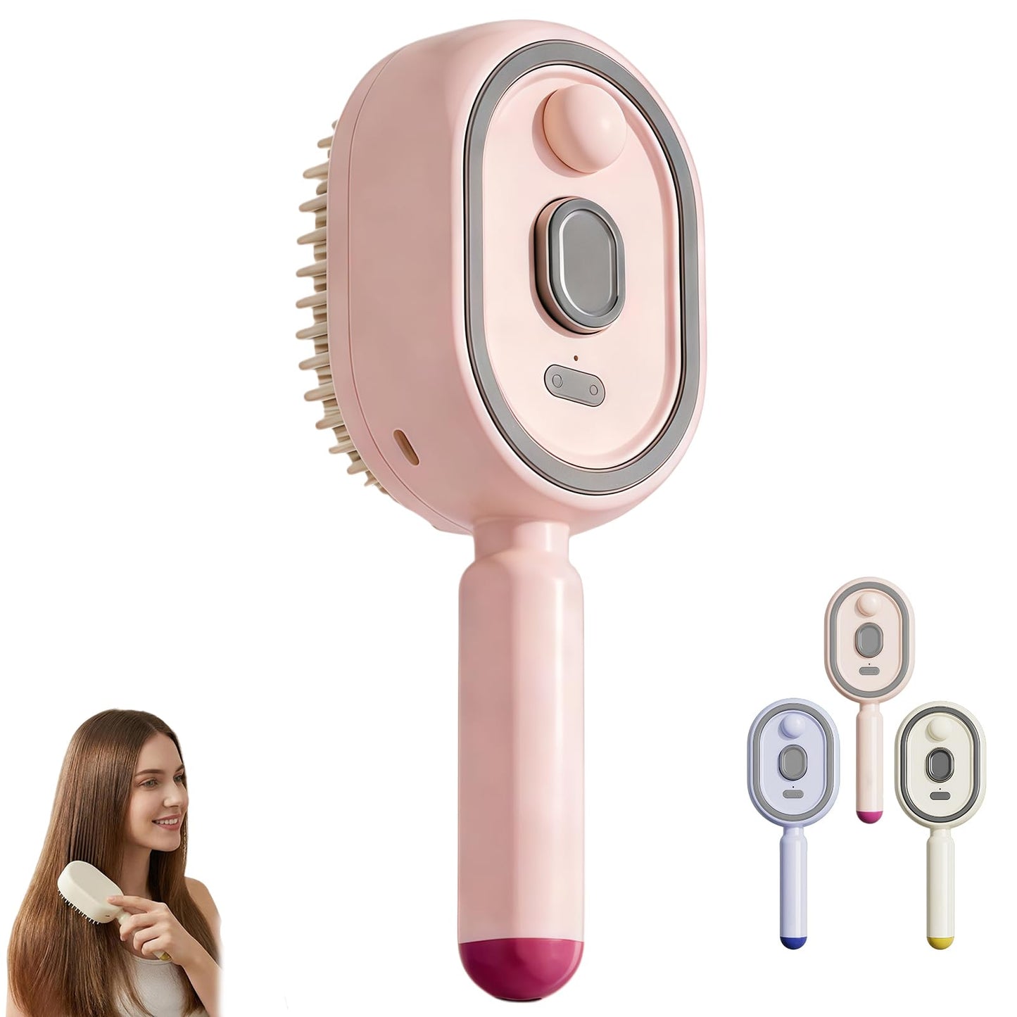2026 New Electric Steam Brush for Hair, Vibration Misting Brushing Tool, Red Light Air Cushion Mister for Both Long/Short Hairs Reduce Frizz, Nourishes Hairs, Anti-Static (Pink)