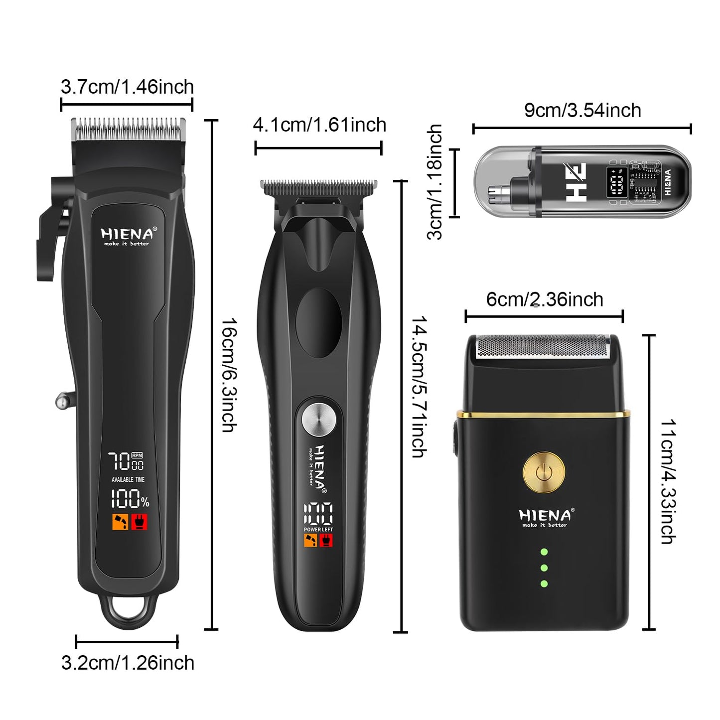 HIENA PRO Hair Clippers for Men Professional, Cordless Barber Clipper T-Blade Beard/Hair Trimmer Electric Razor Foil Shaver Set, Men's Hair Cutting Kit with LED Display, Barber or Home Use