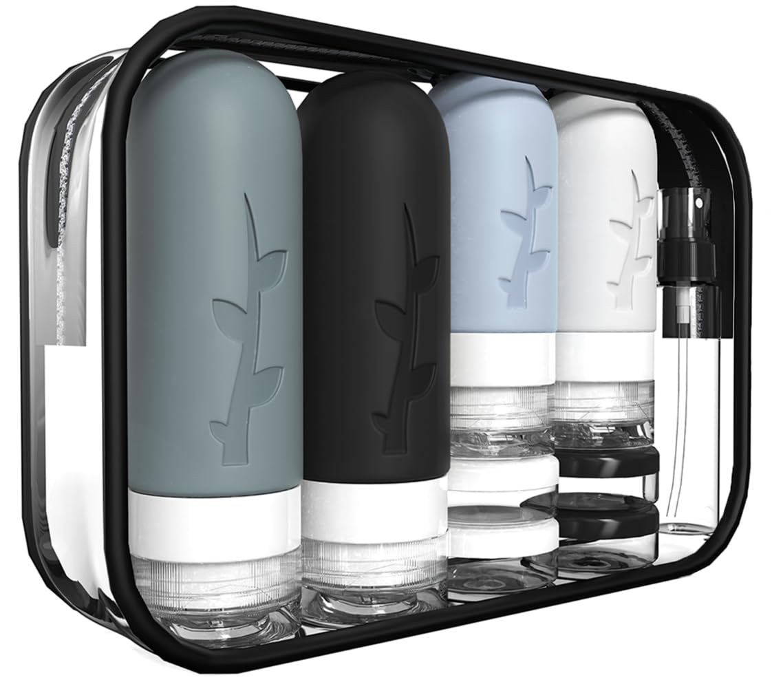 Travel Containers for Toiletries - 18-Pack TSA Approved Travel Bottles & Jars | Portable Essentials