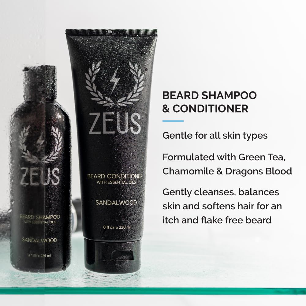ZEUS Everyday Beard Kit for Men, Facial Hair Shampoo, Conditioner, Oil, Balm & Tin Gift Box, Premium Father's Day Beard Care & Grooming Set (Made in USA) Vanilla Rum