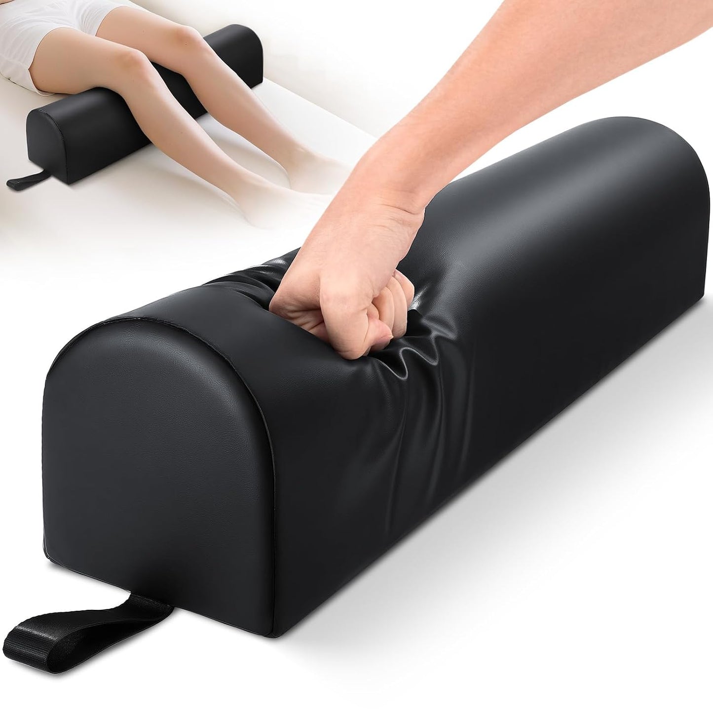 Noverlife 3/4 Round Massage Table Bolster Pillow - PU Leather Support for Knee, Neck & Back Pain Relief | 26 x 6 x 6 in - Black