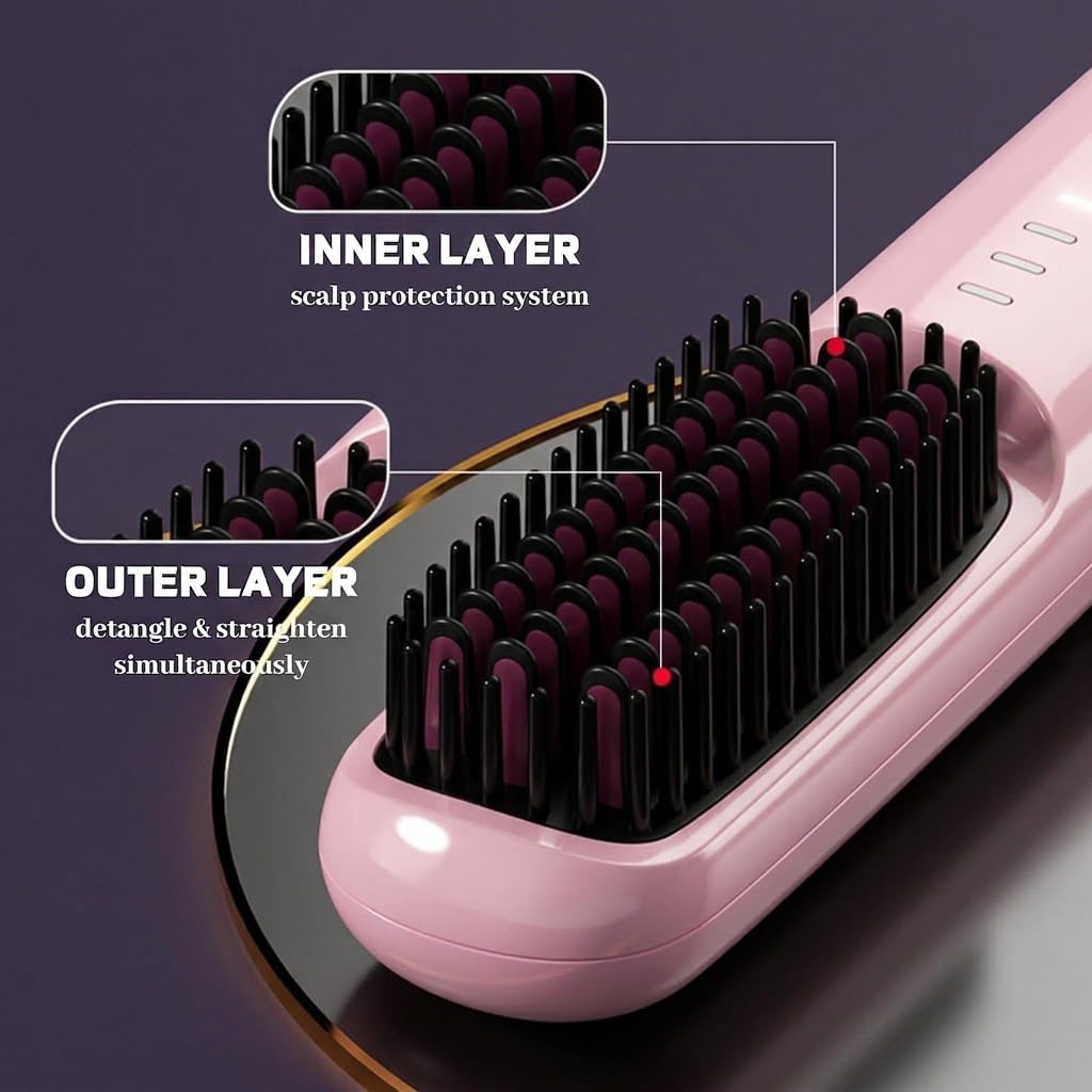 Flown Go Brush Pro for Short Hair, Nucelia Electric Hair Brush Styling for Travel, 2026 Upgraded Cordless Straightening & Curling Brush, 4000mah USB-C Rechargeable, Adds Volume, Frizz-Free Styling