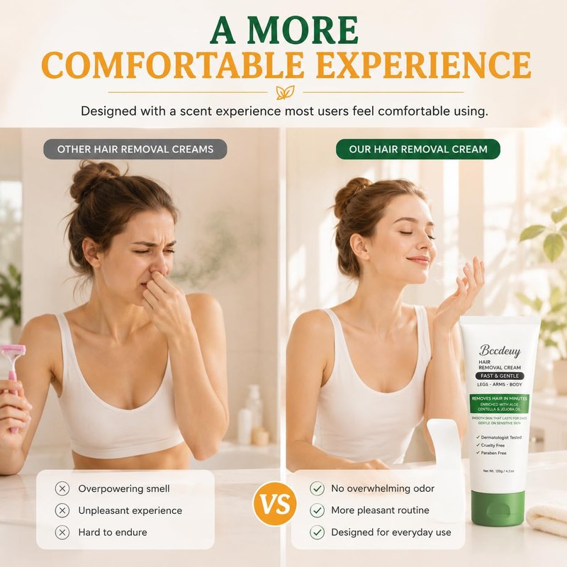 BCCDEUY Hair Removal Cream for Women & Men, Gentle Aloe, Jojoba Oil & Centella Formula for Legs, Arms, Chest, Underarms & Bikini Line, Smooth-Looking Skin, 4.2oz (120g)