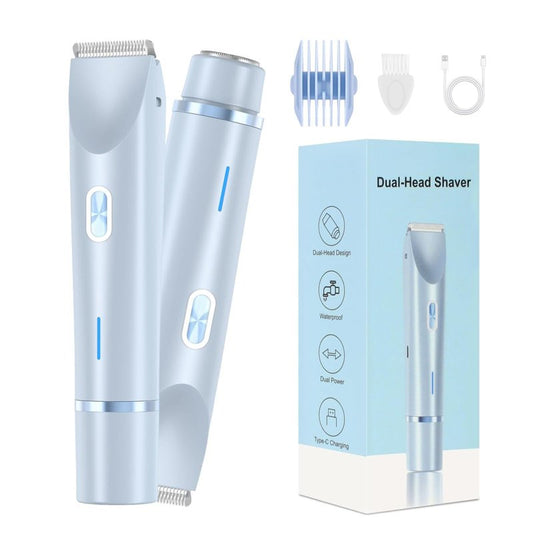 Bikini Trimmer for Women,2 in 1 Dual Head Bikini Shaver & Body Shaver,Cordless & Waterproof Electric Bikini Trimmer for Women, Painless Hair Removal with Silky Glow Finish,Blue12