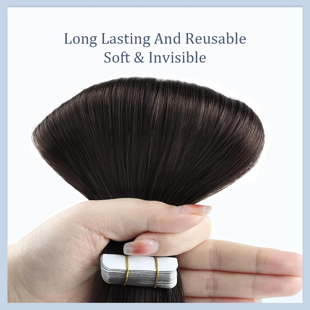 Tape In Hair Extensions 18 Inch Color 1B Straight Hair Extensions Double Weft VirgIn Soft And Silky Remy Invisible Natural Black Color