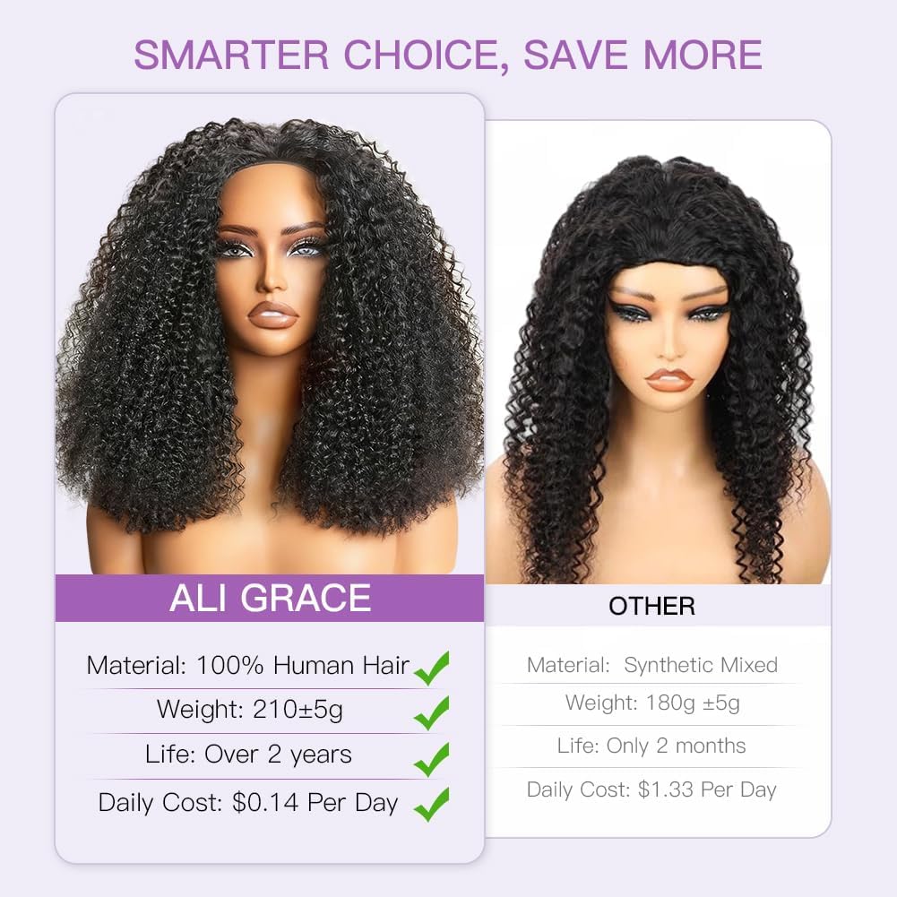 Kinky Curly Half Wig - 250% Density Human Hair | Glueless, Beginner-Friendly 20 Inch Flip Over Design