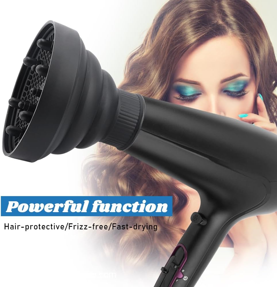 Universal Collapsible Hair Dryer Diffuser - Portable Attachment for Thick Hair | Travel-Friendly Design (Black)
