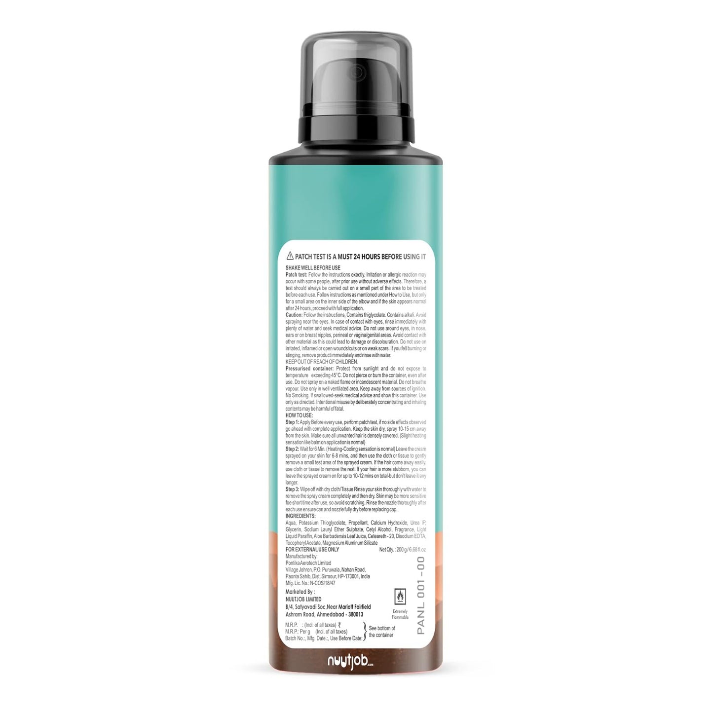 Nuutjob Hair Removal Spray Foam 6.68 fl oz | Quick-Easy & Painless Hair Removal | Vitamin E Oil & Aloe Vera Extract | All Skin Types | Unisex Adult