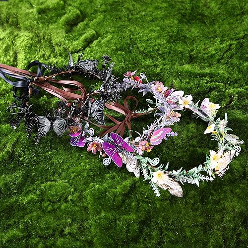 White Handmade Flower Butterfly Crown for Women Fairy Costume Elf Headband Halloween Renaissance